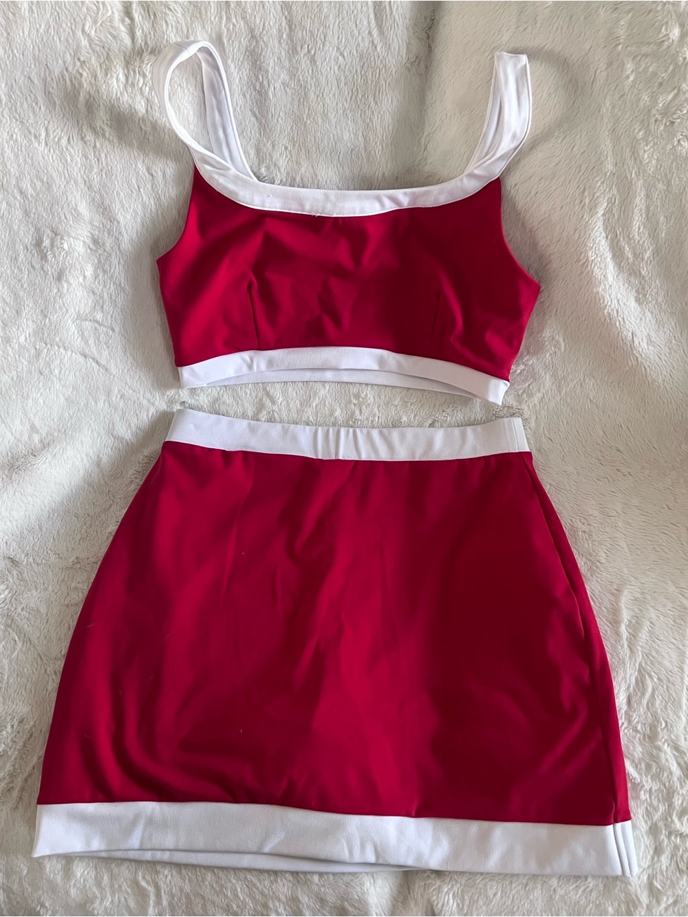 Express Red and White Contrast Mini Skirt/short swim Set